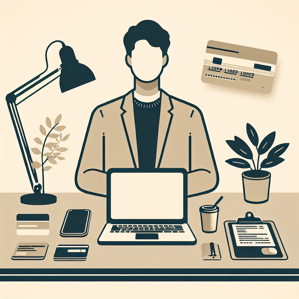 A calm, professional scene showing a Norwegian cardholder at a tidy desk, phone and laptop open, credit card and receipts visible, soft neutral colors, Scandinavian minimal style
